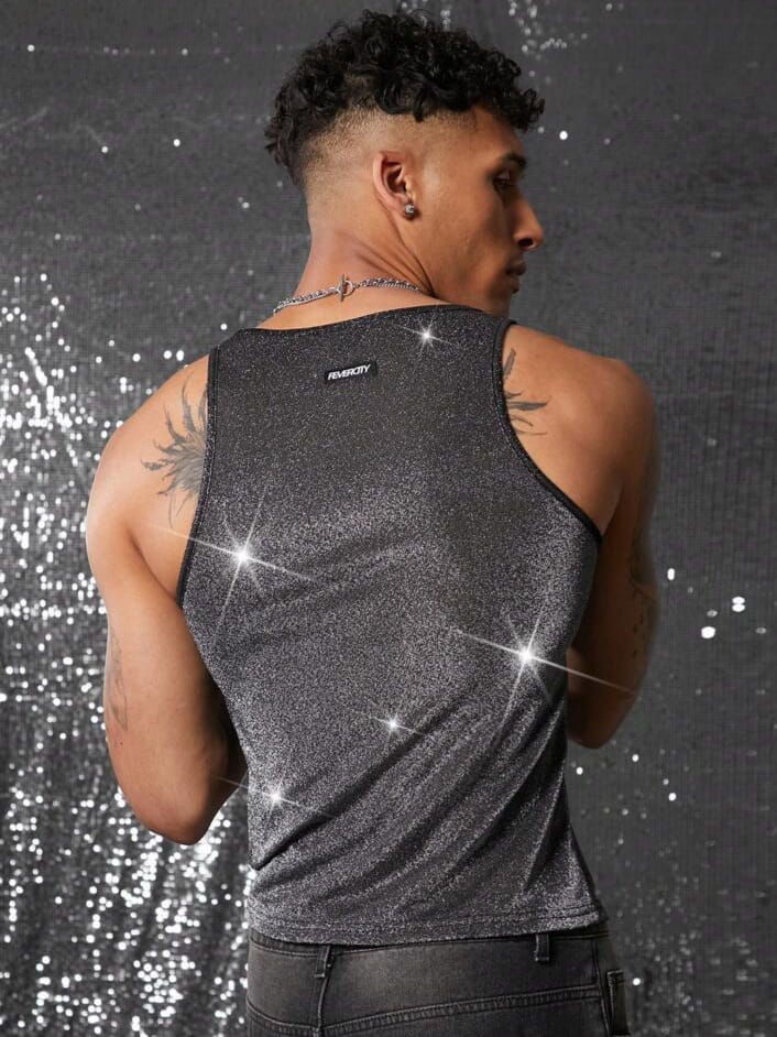 SWAVVY Metallic Lurex Material Skinny Men's Tank Top
